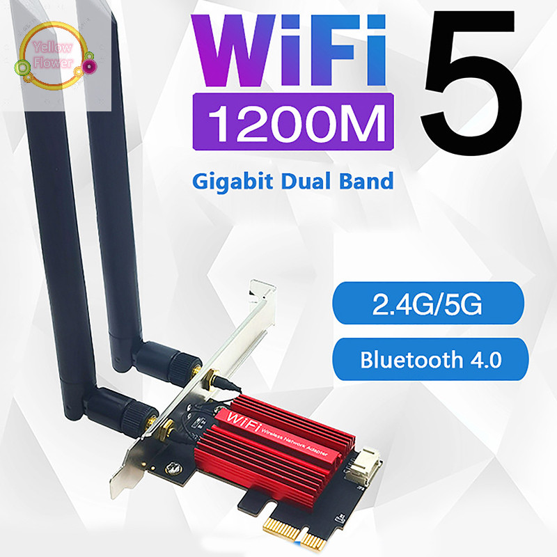 Yellowflower 2.4G/ 5G Dual Band Intel 7260AC การ์ด PCi-E ไร้สายในตัวสําหรับเดสก์ท็อป PC 1200Mbps 4.0 ความเสถียร PCi Express Wifi อะแดปเตอร์ VN