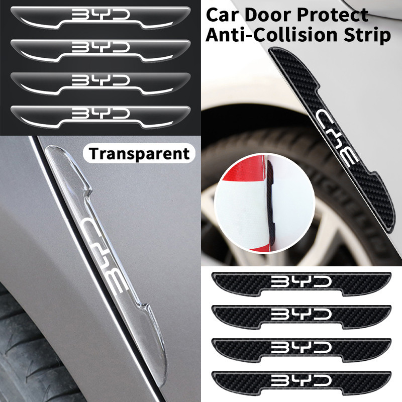 4 ชิ้น BYD รถประตู Anti-Collision Strip Guards Protector โปร่งใส/คาร์บอนไฟเบอร์รูปแบบ Anti รอยขีดข่วนสติกเกอร์สําหรับ BYD Atto 3 หยวน Plus เพลง Plus Dolphin Mini Seal U Han EV