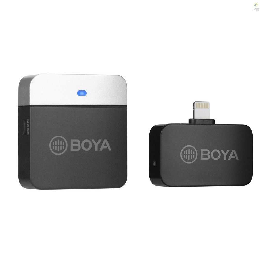 Boya BY-M1LV-D 2.4GHz Wireless Microphone System Transmitter + Receiver Mini Recording Mic Replacement สําหรับสมาร ์ ทโฟน iOS