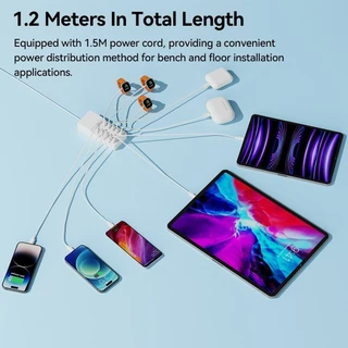 GOOJODOQ สถานีชาร์จ USB 10 พอร์ต 60W Power 1.5M สายเคเบิลปลอดภัยอเนกประสงค์บ้าน/สํานักงาน/การเดินทาง