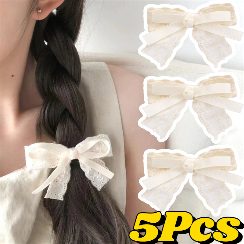 3ชิ้นปักโบว์กิ๊บ-สไตล์อภิบาล,หวาน,โบฮีเมียน-ด้านเรียบคลิป-สําหรับสาวสวมใส่ทุกวัน-ลูกไม้กุทัณฑ์กิ๊บ-แต่งตัวอุปกรณ์ผม