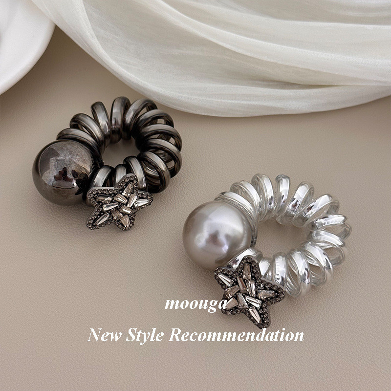 Moouga/star Rhinestone สายโทรศัพท ์ แหวนผม Headdress หญิงผมหางม ้ าสูง Handy เครื ่ องมือเชือกผมอารมณ ์ ยางรัดผม