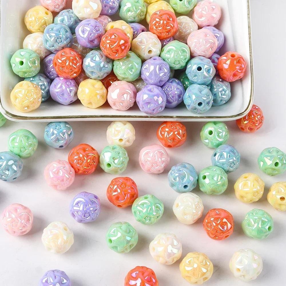 10pcs อะคริลิคขนสัตว์ Ball Shape หลวม AB ลูกปัดครีมสี Charm Spacer ลูกปัดสําหรับเครื่องประดับทํา DIY สร้อยข้อมืออุปกรณ์เสริม