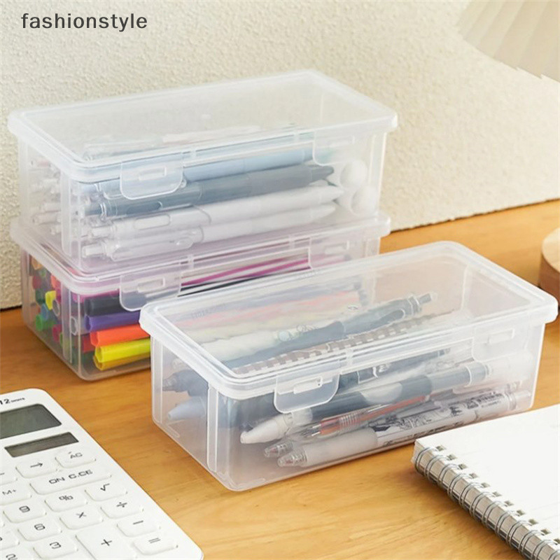 [Fashionstyle] 1pc ความจุขนาดใหญ่กล่องดินสอกล่อง PP วัสดุโปร่งใสกล่องดินสอวางซ้อนกันได้อุปกรณ์สํานักงานจัดเก็บกล่อง [th]