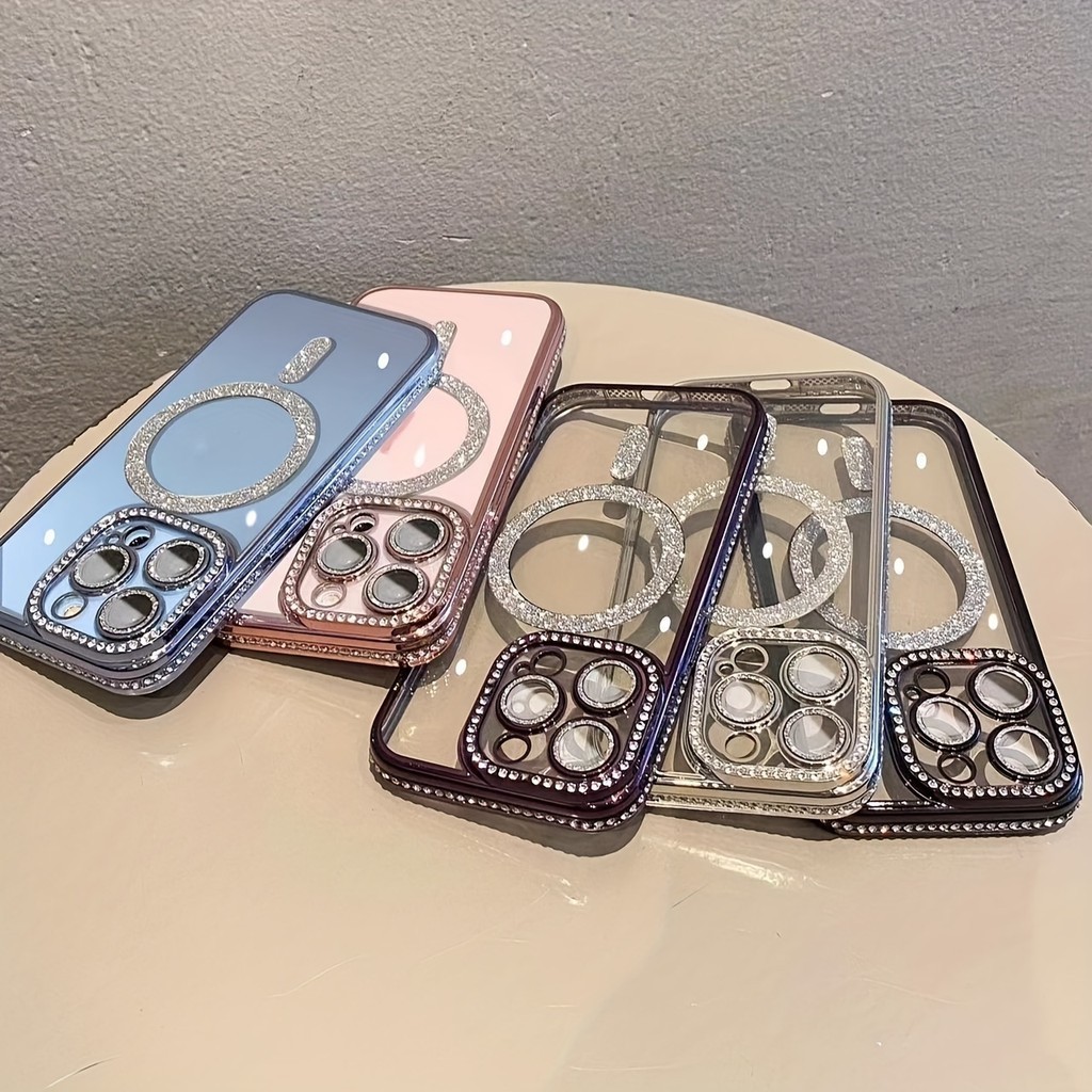 เหมาะสําหรับ iPhone 15 14 13 12 11 Pro Max Plus หรูหรากระพริบ TPU Case Bundled กระเป๋า, โปร่งใสแม่เหล็กกันกระแทกเคสโทรศัพท์