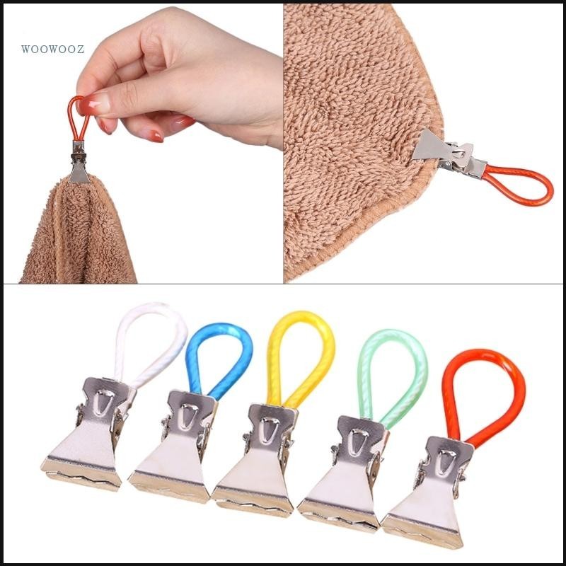 Woow Steel ที่หนีบผ้า สีสันซักรีดผ้าเช็ดตัวแขวนคลิป Loop ผ้าเช็ดตัวคลิป Clothe Peg ห้องครัวห้องน้ําคลิป