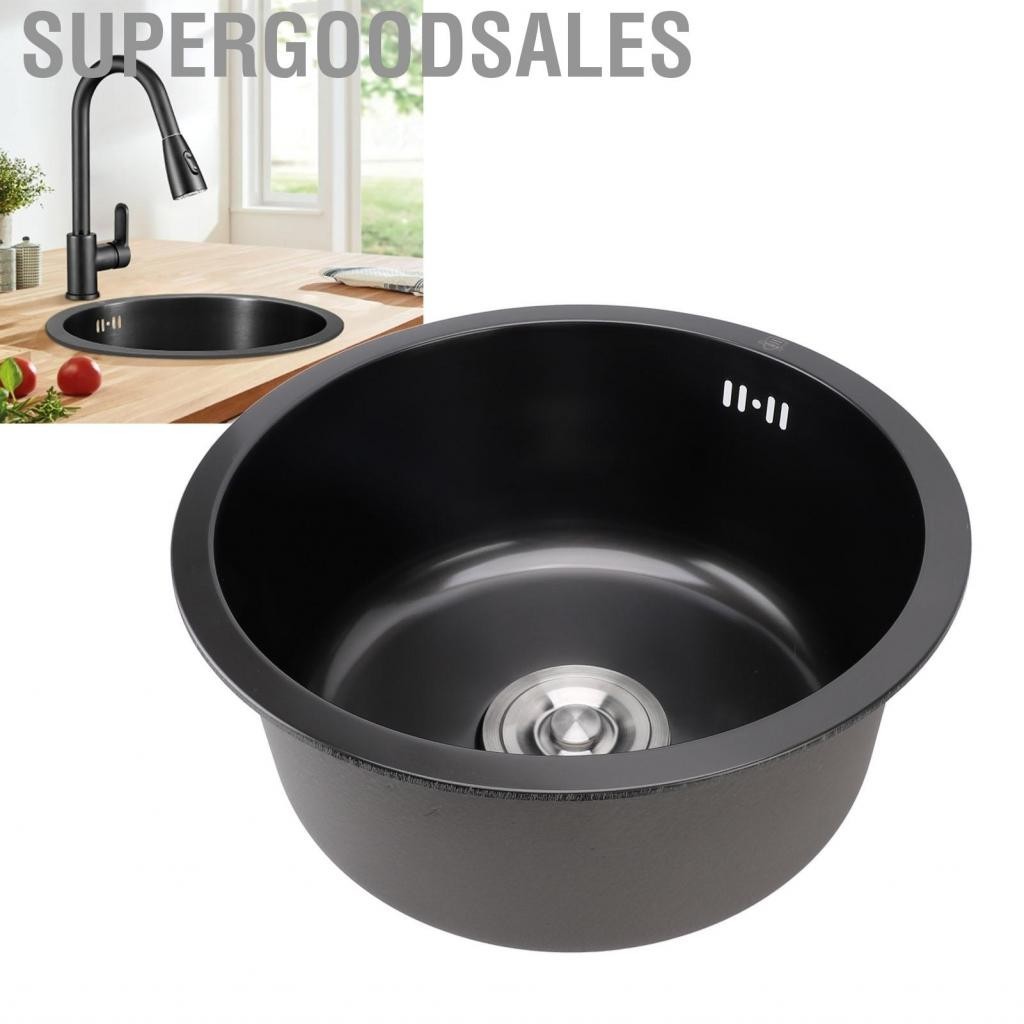 Supergoodsales Undermount อ่างล้างจานขนาดเล็กทรงกลมชามเดียวสแตนเลสนาโนสีดำสำหรับ