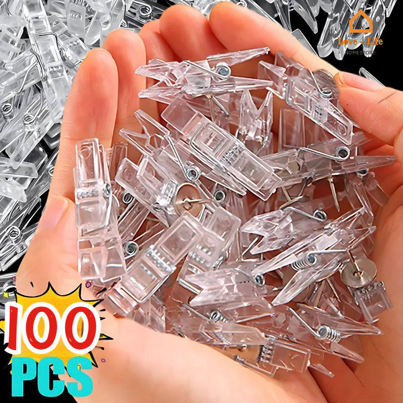 100ชิ้นโปร่งใสฤดูใบไม้ผลิพลาสติกแขวนคลิป-อเนกประสงค์ผ้าขนหนู ไม้หนีบผ้า-ภาพ ทําเอง ผนังยึดหนีบ-ตกแต่งบ้าน