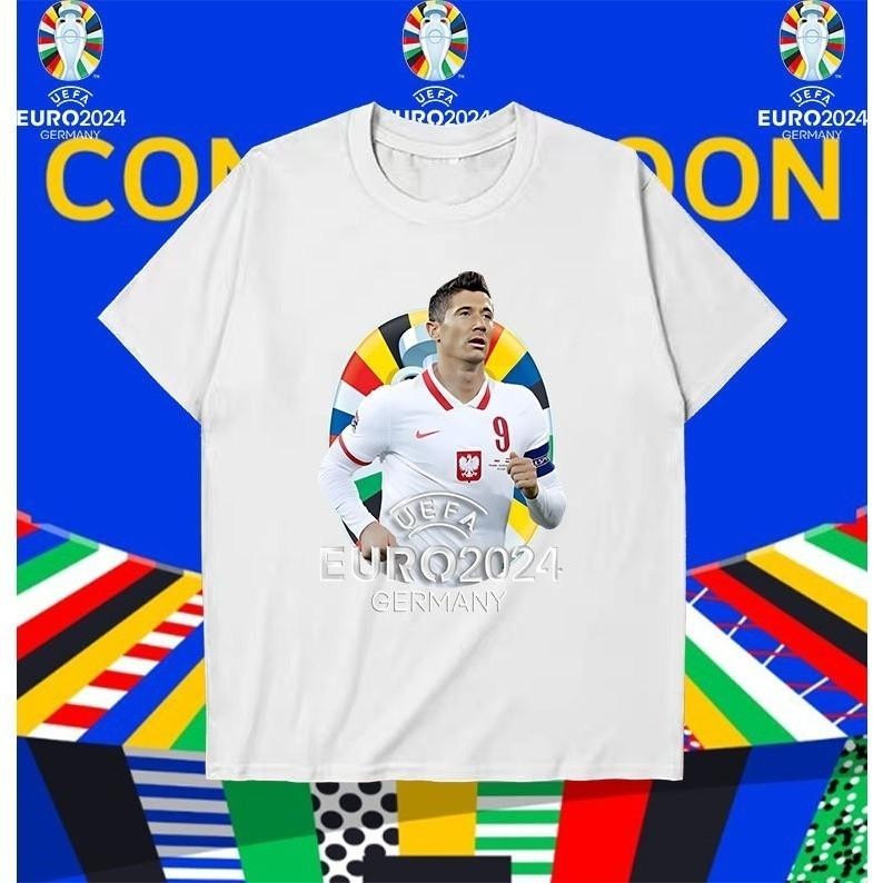 2024 UEFA European Championship&Robert Lewandowski พิมพ์ผ้าฝ้าย การแข่งขันฟุตบอลยูโร แบบ Unisex S-5X