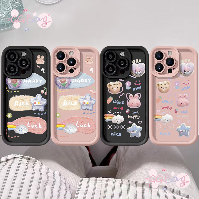 กระต่ายหมีสายรุ้งดาวเมฆดอกไม้ปกคลุม Infinix Smart 8 5 7 6 Spark GO 20 10 Pro Hot 30 9 11 40i 20 12 30i 10 Play Note 30