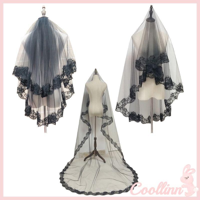 Coo ผ้าคลุมฮาโลวีนผ้าคลุมหน้าแต่งงาน Goth Veil เจ้าสาว Cathedral Veil Drop Veil ชุดแต่งงาน Gothic Ve