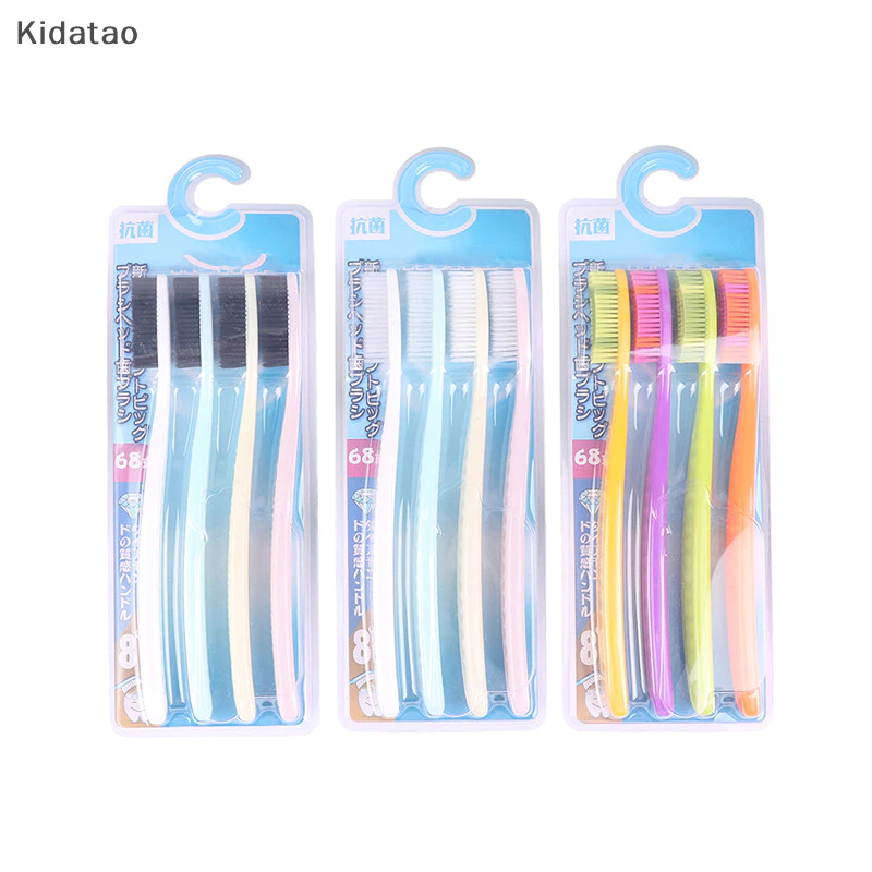 Kidatao 4 ชิ้นนุ่มขนาดใหญ่ยาวแปรงสีฟันแปรงทําความสะอาดช่องปากฟันไวท์เทนนิ่งใหม่