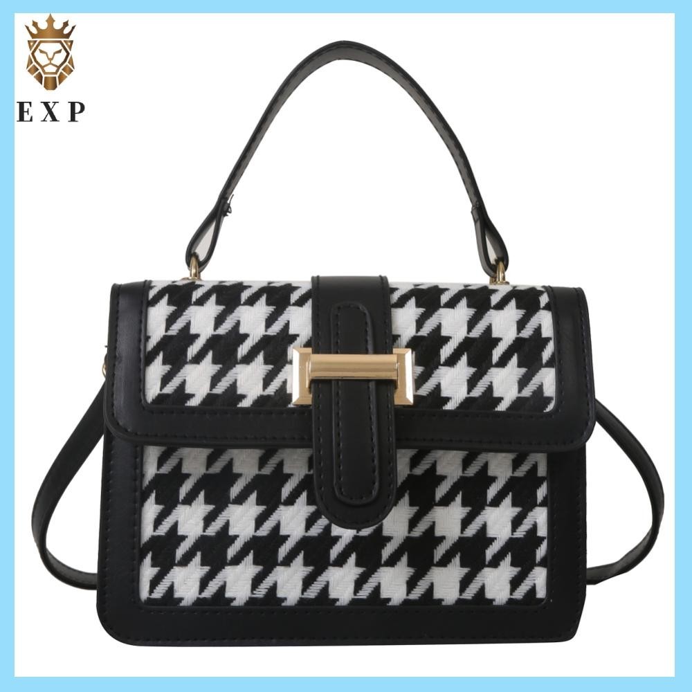 [explosion1.th] Women PU Leather Classic Plaid Bag Flap Top Hand Bag Shoulder Bag for Shopping