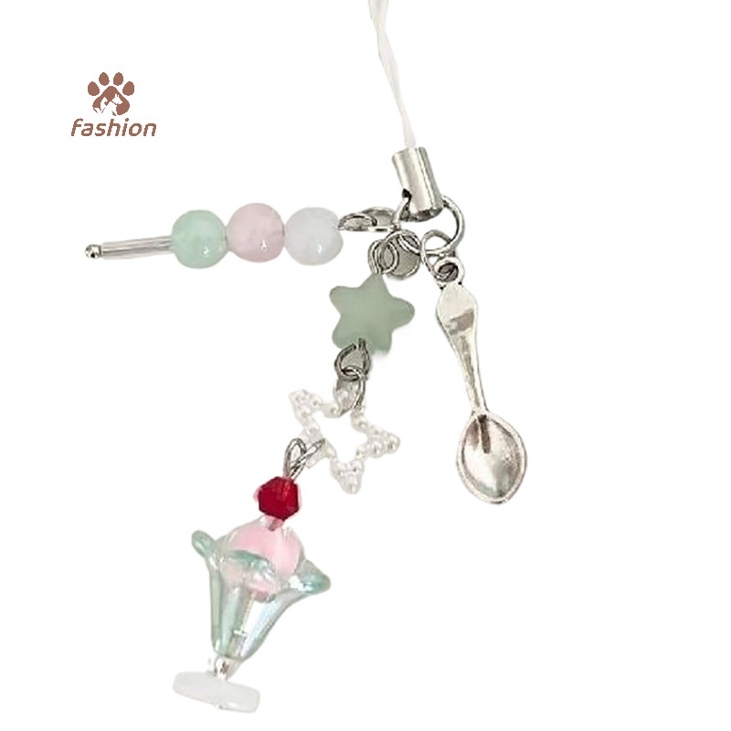 [แฟชั่น] Tricolor Ice Cream Soda จี้โทรศัพท์มือถือ Handbead หูฟังจี้ Girly Heart โทรศัพท์โซ่กระเป๋าจี้พวงกุญแจ {TH}