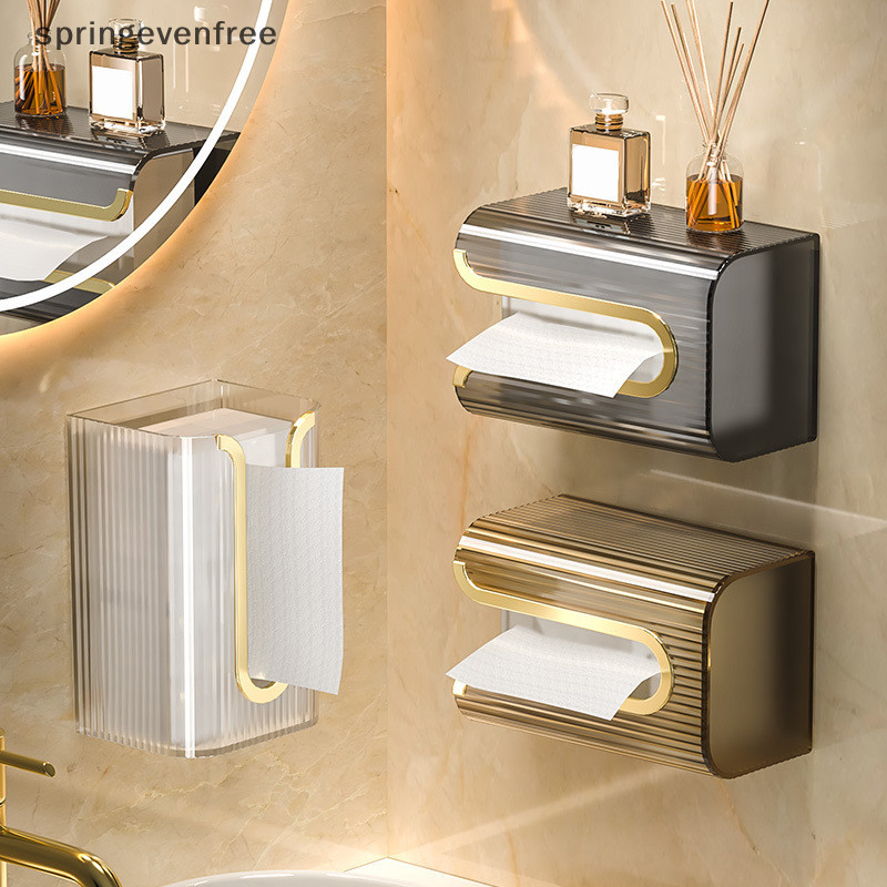 Springevenfree ห้องน้ําติดผนัง Self-Adhesive กล่องกระดาษทิชชู Multi-Function กระดาษเช็ดมือกล่องเก็บแบบพกพาวาดกล่องสินค้า th