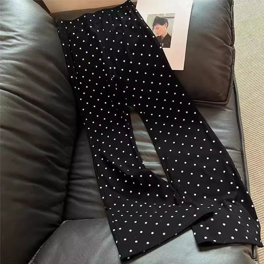 Polka Dot พิมพ์กางเกงผู้หญิงสไตล์เกาหลีเอวสูง Quick-Drying กางเกงขากว้างหลวม