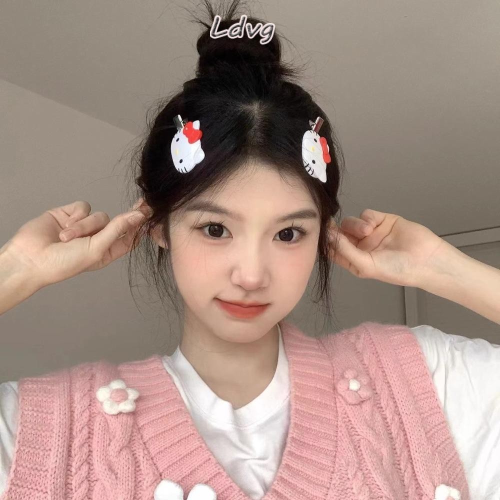 Ldvg คลิปหน้าม้า 2 ชิ้น, Scrunchies Duckbill คลิปกิ๊บ, เครื่องประดับของขวัญ Sanrio Hello Kitty กิ๊บติดผมสาว