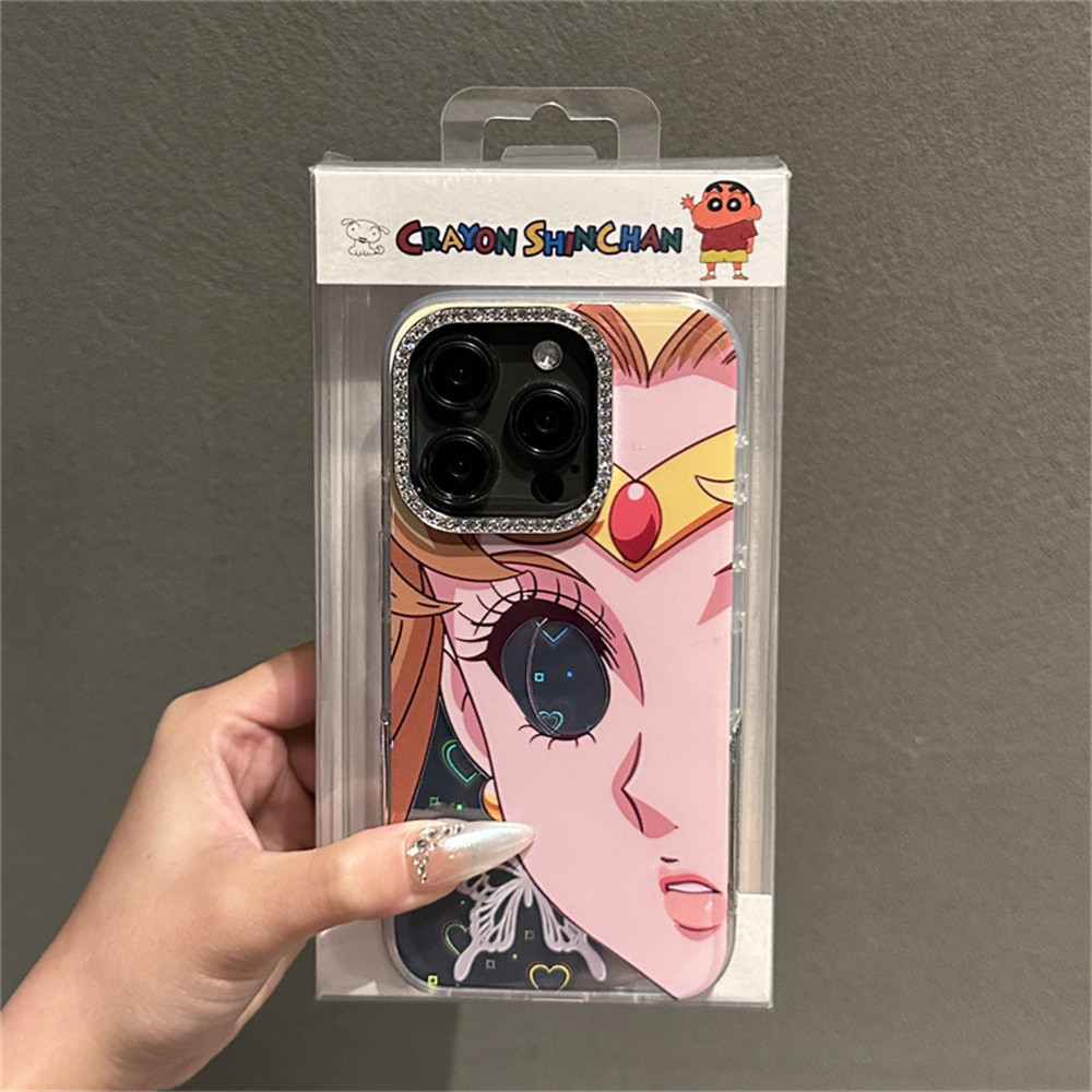 การ์ตูนน่ารักเซเลอร์มูนสมาร์ทโฟนเคสโทรศัพท์สําหรับ ไอโฟน 15 14 13 มือโปร สูงสุด พลอยเทียม กันกระแทกนุ่มปกหลัง