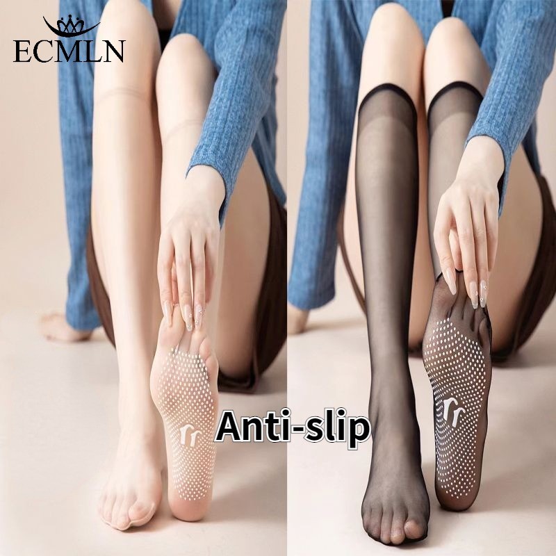 Ecmln ผู้หญิง Dispensing ลูกวัวถุงน่องผ้าไหมสูงที่มองไม่เห็นโปร่งใส Anti-hook Non Slip ถุงเท้านวดเท้า
