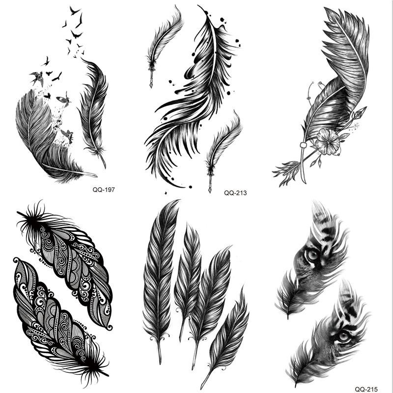 5ชิ้นขนาดเล็กสติกเกอร์รอยสักกันน้ําชั่วคราวสักขนนกสีดําขนาดเล็กรูปแบบสักปลอมที่สมจริงสําหรับผู้หญิงผู้ชาย