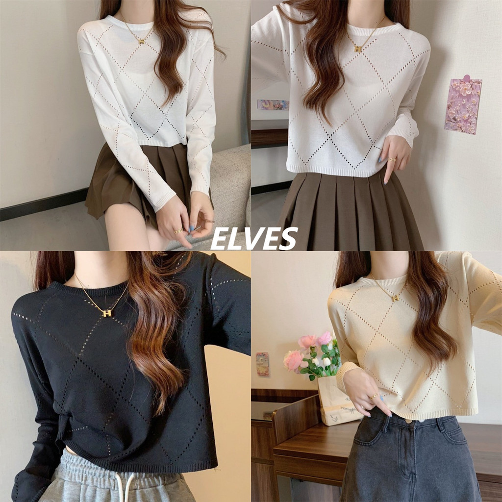 Elves พร้อมส่ง เสื้อไหมพรมแขนยาว คอกลม ผ้านิ่มใส่สบายน่ารักน่ารัก ~98102~