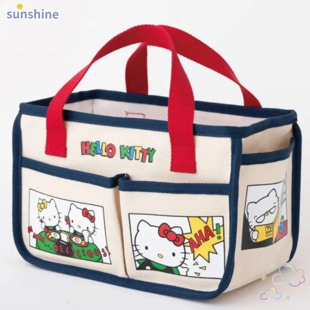 Ssunshine กระเป๋าถือ, กระเป๋าโท้ท Hello Kitty ความจุสูง, กระเป๋าผ้าแคนวาสลายการ์ตูน Kawaii