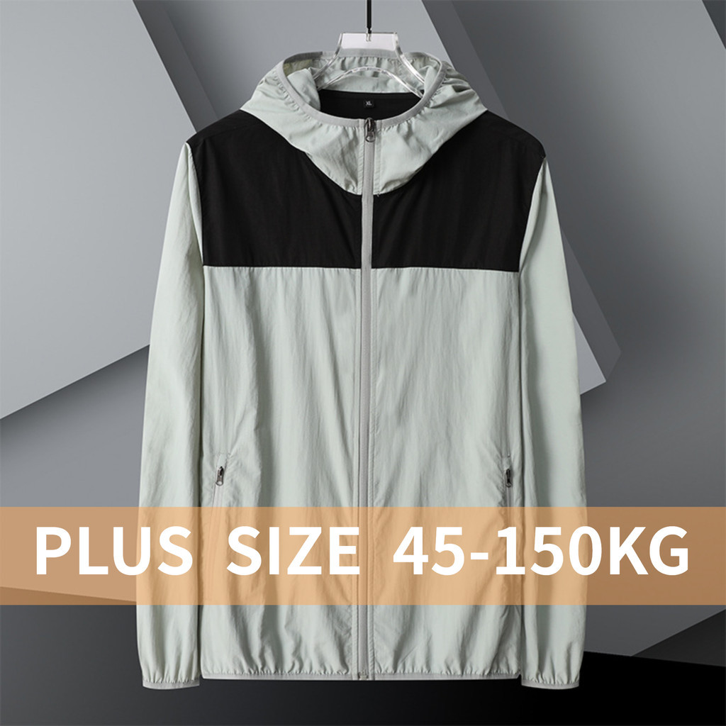 Plus ขนาด8xl 9XL บาง Quick-Drying Sun Protection แจ็คเก็ตซิป Breathable หมวก Oversize รถจักรยานยนต์ Coat