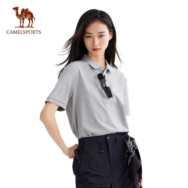 CAMEL SPORTS ผู้หญิงเสื้อโปโลแขนสั้นท็อปส์ผู้ชายเสื้อยืดผ้าไหมน้ําแข็งระบายอากาศเย็น
