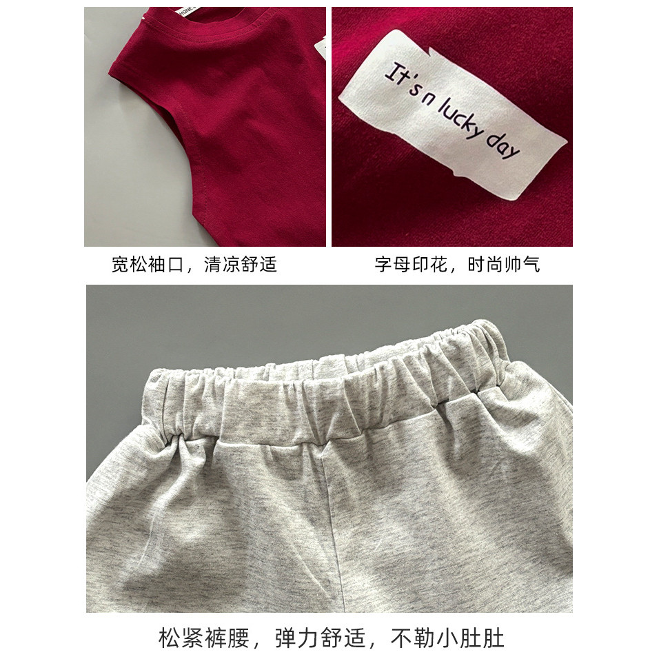 [มล] 80-160ซม ชุดเสื้อกั๊กผ้าฝ้ายเด็กผ้าฝ้ายแท้แขนกุดสาวฤดูร้อนเวอร์ชั่นเกาหลีเด็กเสื้อผ้าเด็กชายชุดสองชิ้น - รูปที่ 2