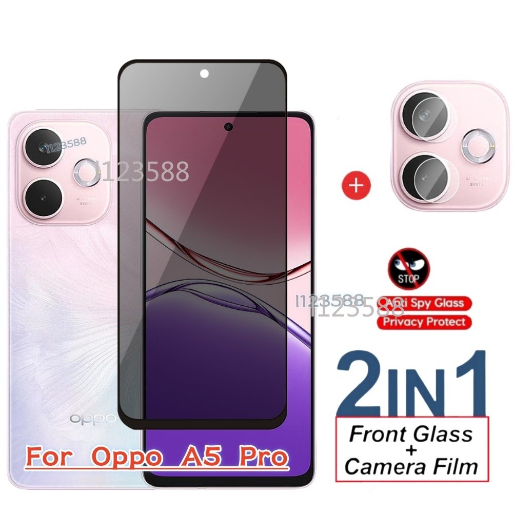 สําหรับOppo A5 A6 Pro 5G 2 in1 Anti-Spyความเป็นส่วนตัวกระจกนิรภัยสําหรับOppo A5Pro A6X A6Pro 5A OppoA6Pro OppoA6 A6t OppoA5Pro 5G 2025 หน้าจอความเป็นส่วนตัวกล้องเลนส์ป้องกันฟิล์มกล้องด้านหน้ากล้องเลนส์