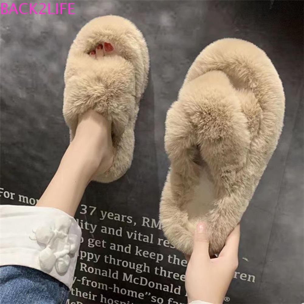 Back2life Homewear รองเท้าแตะ, สไลด์เปิดนิ้วเท้ารองเท้าแตะตุ๊กตาแบน, รองเท้าพื้นกันลื่นแบบลําลอง รองเท้าแตะขนสัตว์อุ่นในร่ม
