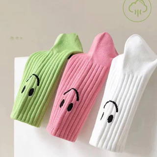 ถุงเท้าหน้ายิ้มสีขาวผู้หญิงเวอร์ชั่นเกาหลีบริสุทธิ์ของถุงเท้าหลอดสไตล์วิทยาลัยกีฬาอเนกประสงค์ โดปามีน สีถุงเท้าป้องกันกลิ่นการดูดซึมเหงื่