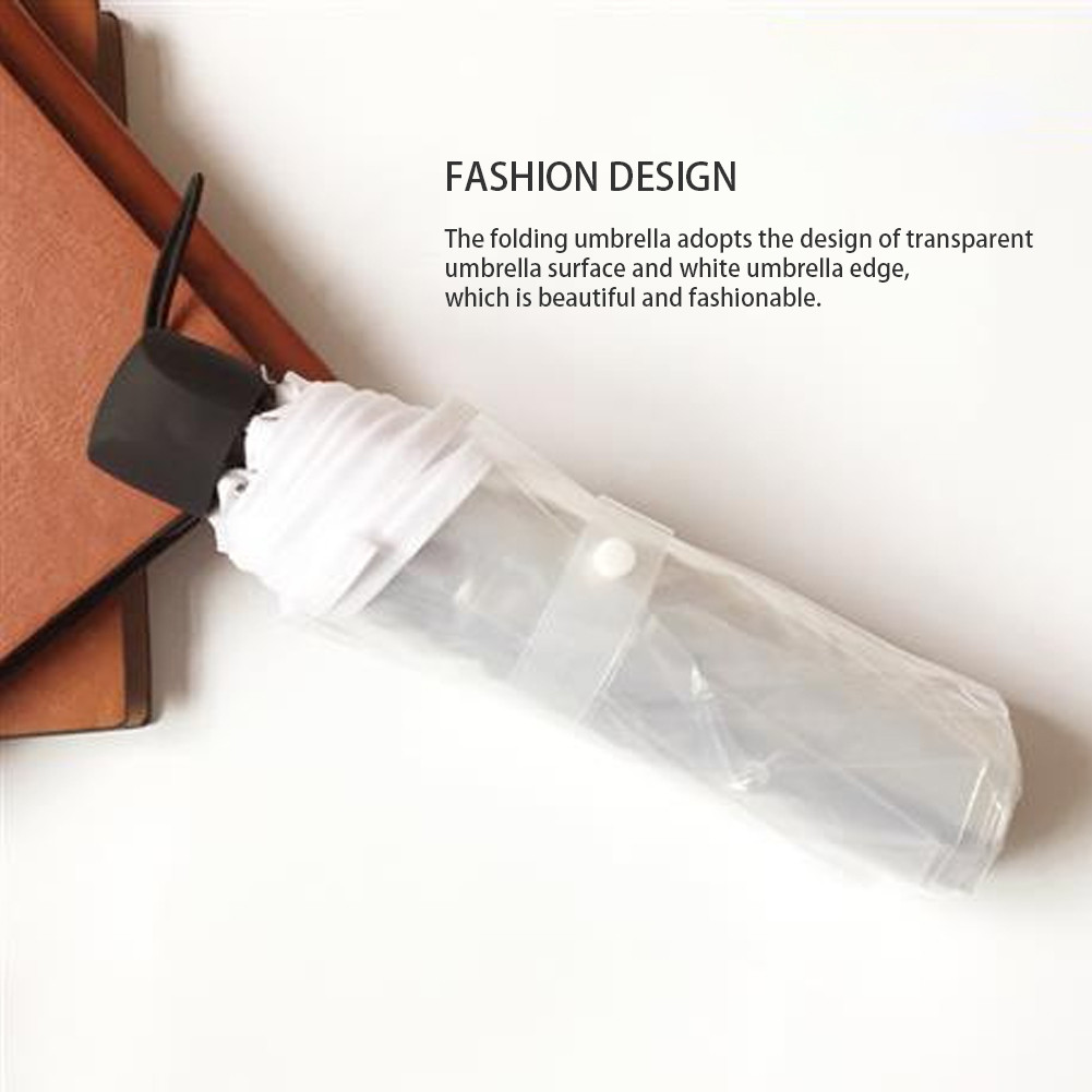 มินิแฟชั่นโปร่งใสร่มพับฝน ร่มพับแบบพกพาแบบโปร่งใส กว้าง 98 ซม. ร่มพับ 3 ส่วน การออกแบบแฟชั่น เปิดด้วยตนเอง