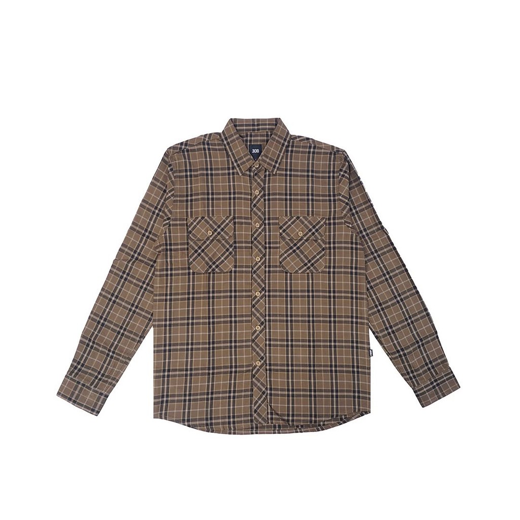 308 ABSLTUNSCRD - KHAKI BOX LINE BLACK FLANNEL SHIRT 2 กระเป๋า - KHAKI
