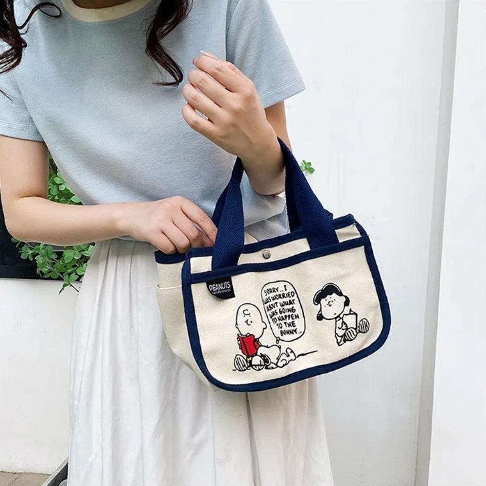 Uumir Snoopy Tote Bag,การ์ตูนพิมพ์ถุงอาหารกลางวันความจุสูง,น่ารักผ้าใบมัลติฟังก์ชั่กระเป๋าถือการ์ตูน