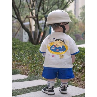 ชุดเสื้อยืดแขนสั้น + กางเกงขาสั้นผ้าฝ้ายแท้สำหรับเด็ก ชุดการ…