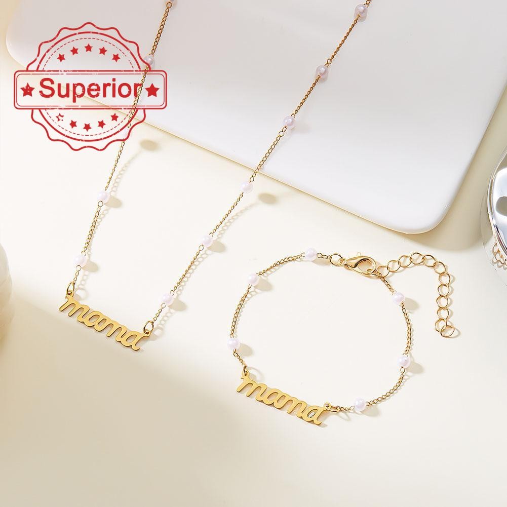 สร้อยคอ ชุดสร้อยข้อมือ ชุดวันแม่ ชุดสร้อยข้อมือ สไตล์ สร้อยคอย้อนยุค ชุดฝรั่งเศส E9t1