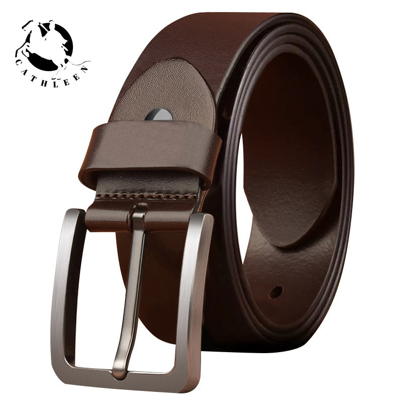CATHLEENเข็มขัดหนังวัว ลําลอง เรียบง่าย สําหรับผู้ชายเข็มขัด