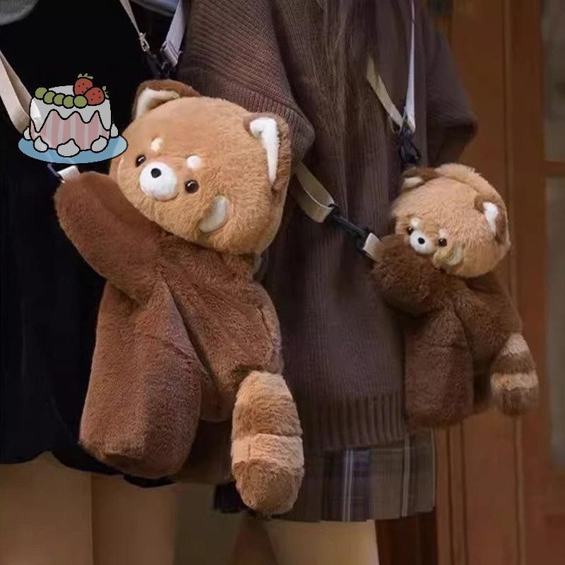 [Sep] Red Panda Plush กระเป๋าเป้สะพายหลังน่ารัก Plushie ตุ๊กตาผู้หญิง Crossbody กระเป๋าสะพายนุ่มสําหรับ Camping Travel Party ของขวัญวันเกิดหญิง.