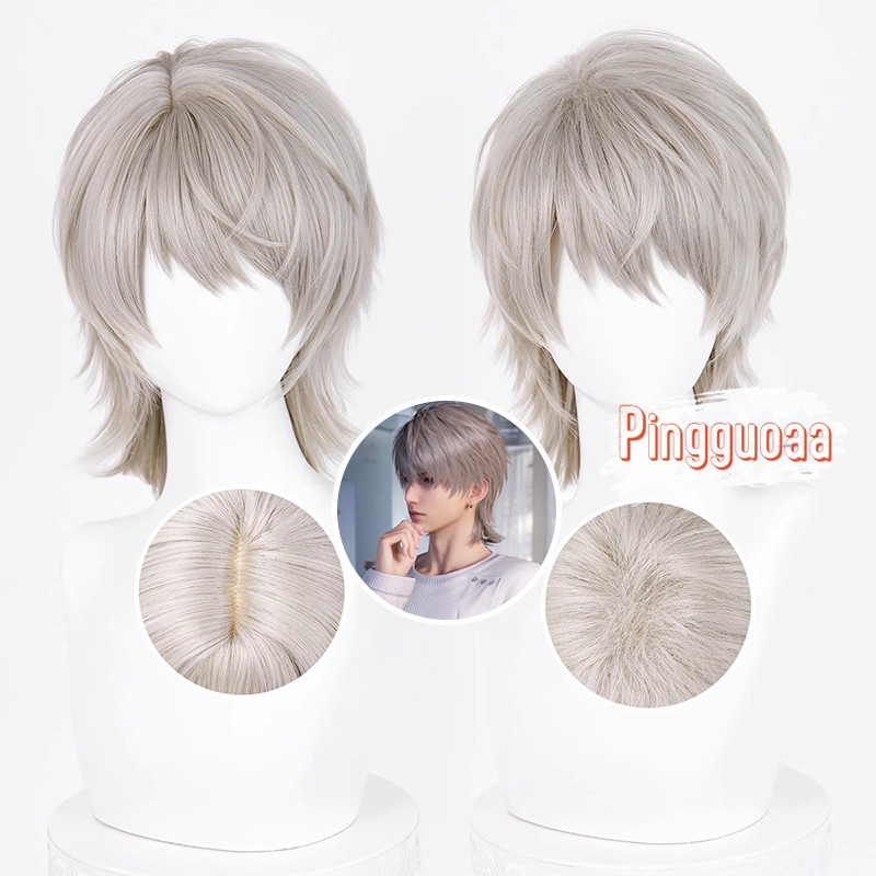 【Manmei】Love and Deepspace Wolfcut Xavier Cosplay Wig 38cm Warm Grey Heat Resistant Synthetic Hair