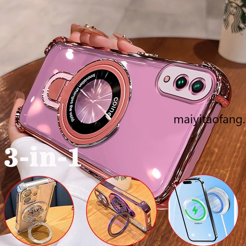 [3 in 1 ]สําหรับ vivo y91c vivo y1s vivo y93 TPU ชุบ U Bracket สี่มุมโปร่งใสกันกระแทกเคสโทรศัพท์ QAZ