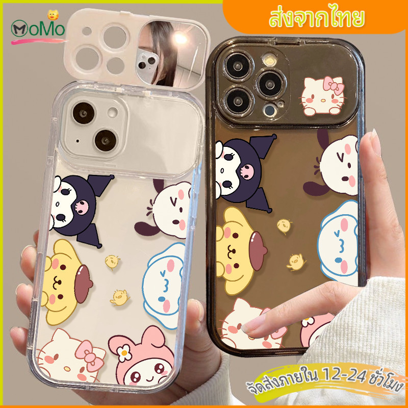 เคสไอโฟนกระจกแต่งหน้า เฮลโหล แมลอตี้ คูลอมี คีดี้น่ารักสำหรับiPhone11promax 15plus 16 14 13 12mini XR/XSMax 7 8 SE2020