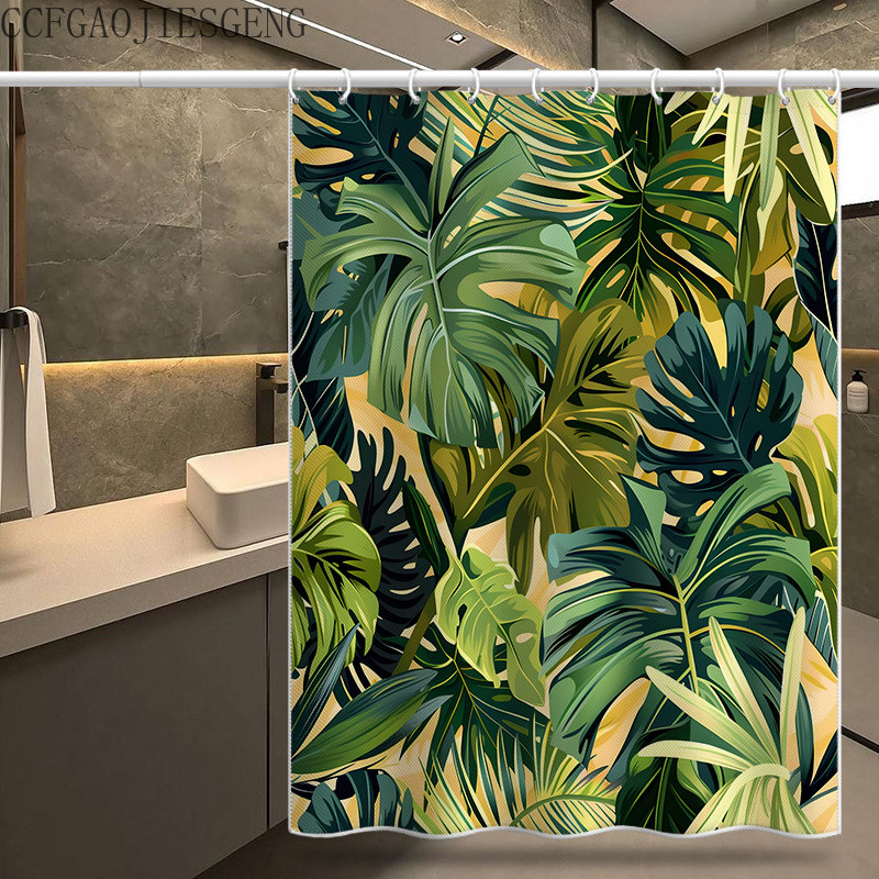 แนะนำ ผ้าม่าน ผ้าม่านกั้นใบไม้ Monstera แบบแขวน ผ้าม่านอาบน้ำ กันน้ำ กันเชื้อรา หนา ชุดผ้าม่านห้องน้ำ ไม่ต้องเจาะ ราคาพิเศษ มีเก็บเงินปลายทาง