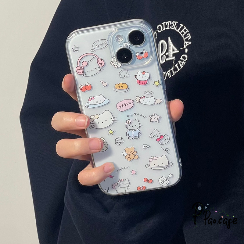เคส เข้ากันได้กับ IPhone 11 16 15 13 14 12 Pro Max 8 7 14 15 Plus XR XS X Max SE เคสใสลายการ์ตูนแมวผูกโบว์สุดสร้างสรรค์ ราคา ถูกที่สุด ดีลบีเคเค แกลเลอรีภาพที่ 2