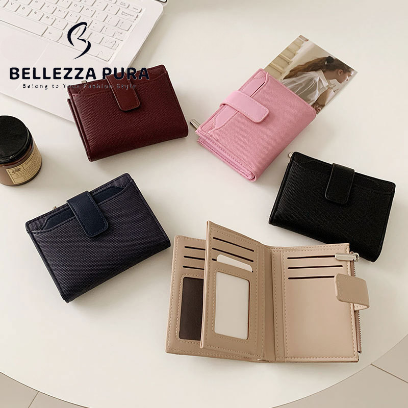 Bellezza PURA กระเป๋าสตางค์ผู้หญิง INS Zipper กระเป๋าสตางค์ใบสั้นน้ําหนักเบา Multi-layer Card Bag