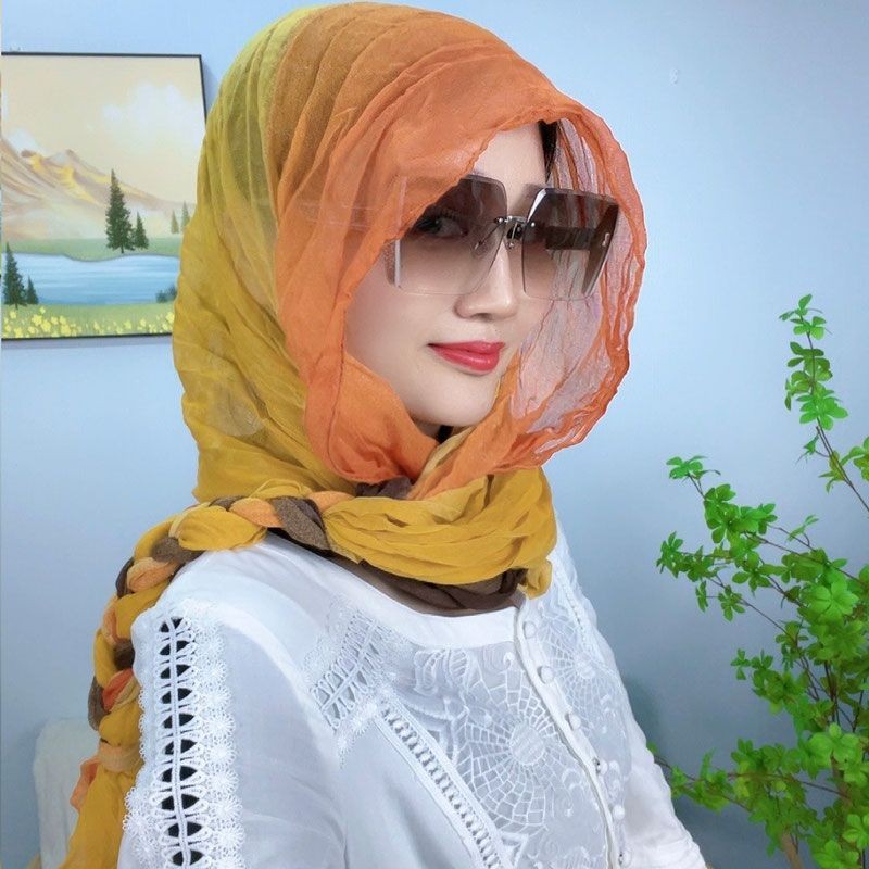 HGH [Super 1,1,000 Looking Back Guests] YY Braid Headscarf Spring Summer New Style Sunscreen Sunshade Headscarf Travel Photography Fashion Scarf Fashion Scarf Fashion Temperament Silk Scarf