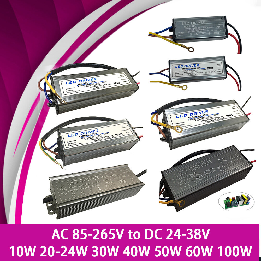 ไดร์เวอร์ Led 10W 20-24W 30W 40W 50W 60W 100W กันน้ํา IP65 อะแดปเตอร์จ่ายไฟหม้อแปลงไฟฟ้าคงที่ AC85-265V ถึง DC 24-38V