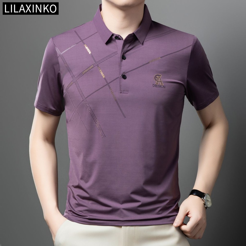 เสื้อโปโลผู้ชายลายทาง แขนสั้น แฟชั่นลําลอง สไตล์คลาสสิก
