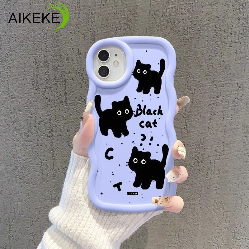 3D Waveน่ารักแมวดําปลอกสําหรับTecno Pop 9 8 7 Pro 6 GO 5 iTEL A80 A58 Pro A49 P55 5G 4Gน่ารักขอบหยัก