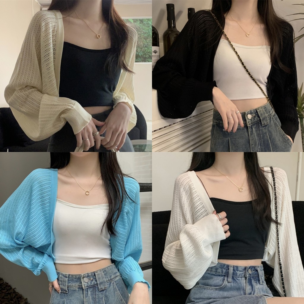 💗Anne💗เสื้อแจ็คเก็ต ไหมพรม สีพื้น ป้องกันแสงแดด ผ้านิ่ม เสื้อคลุมแขนยาว สไตล์ลำลอง ทรงสวย เข้ากับทุกการแต่งกาย✨#K65